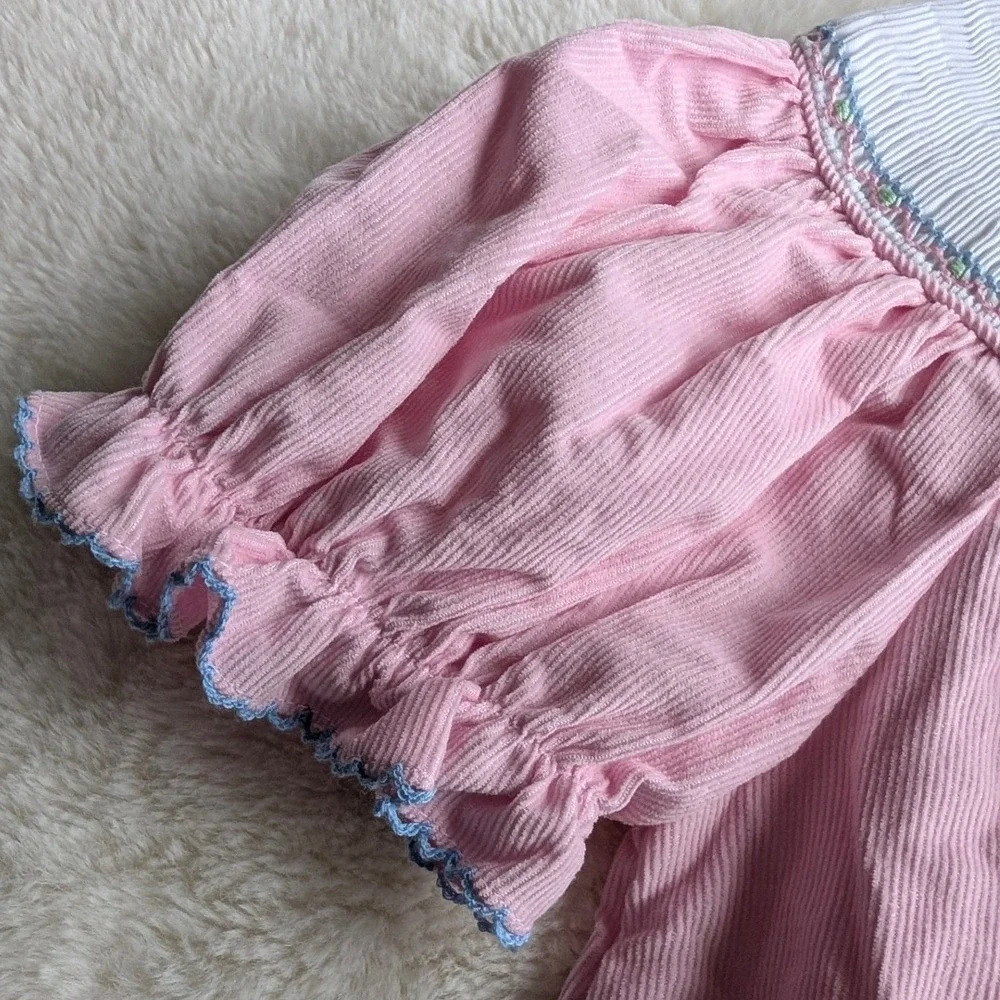Anavini Girls Pink Corduroy Hand Smocked Ballerina Bishop Dress 4T NEW!